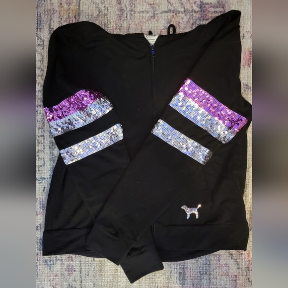 PINK Victoria's Secret Tops - VINTAGE VICTORIA'S SECRET black Hoodie with Sequin Details SIZE L